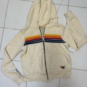 Aviator nation 5 stripe zip hoodie. Vintage white/rainbow. Brand new